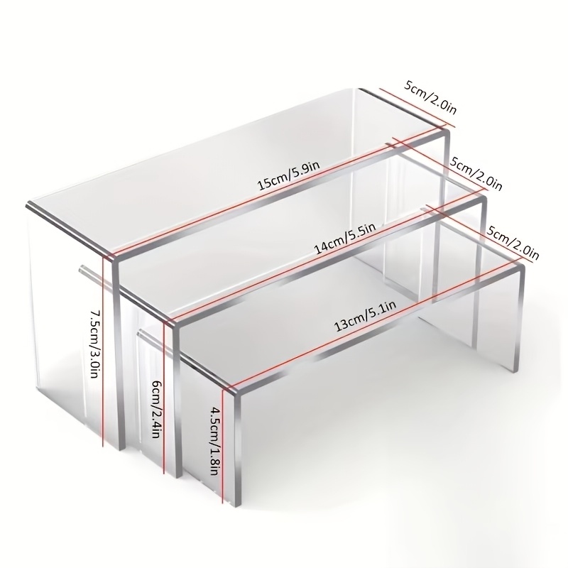 405, Large Acrylic Display Risers, 1/2 Sets Clear Rectangular Showcase Collectibles Display Shelf, Retail Desktop Risers Display Stand For Organize And Decoration