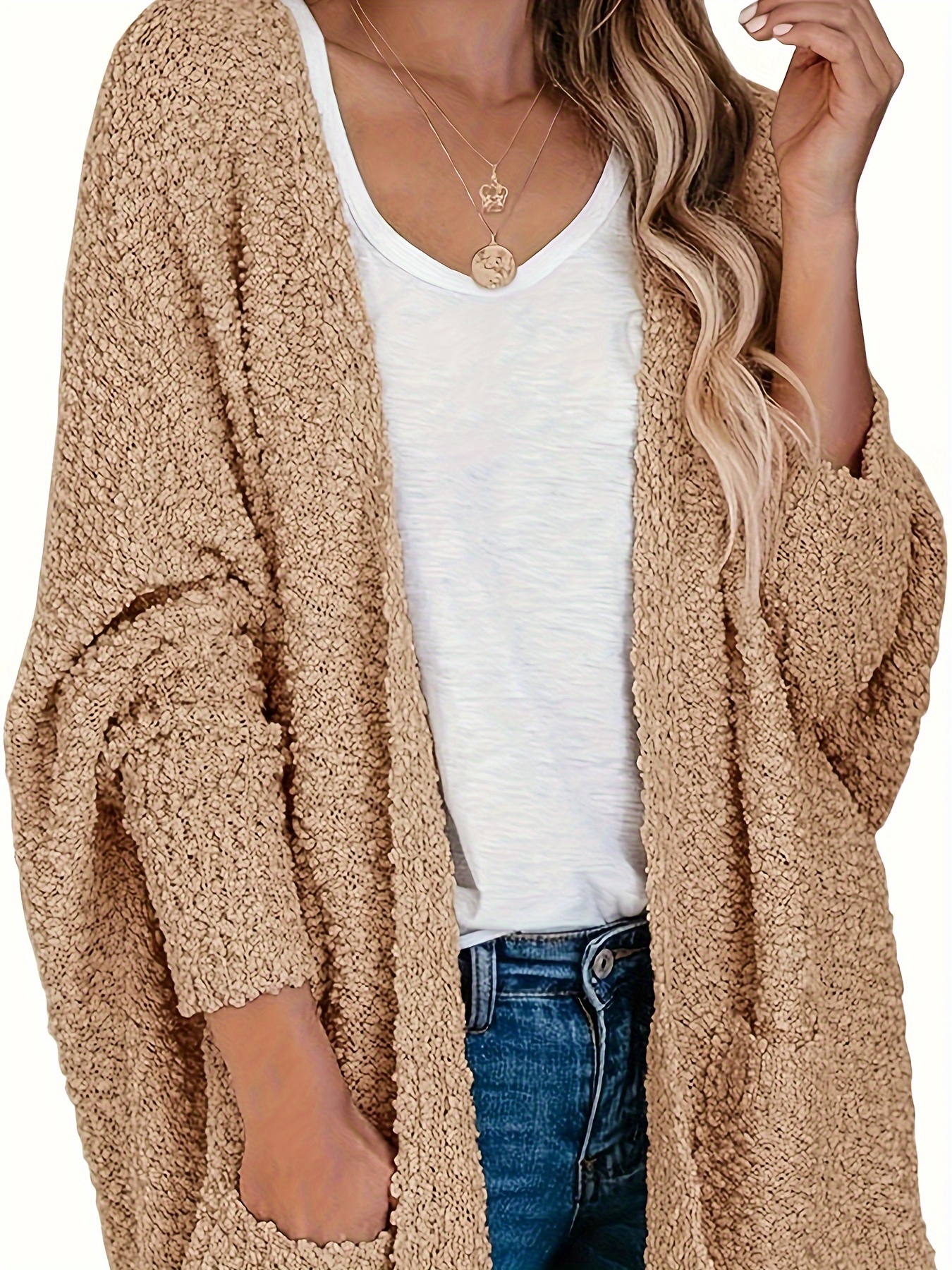 womens chunky popcorn cardigan oversized open front Temu