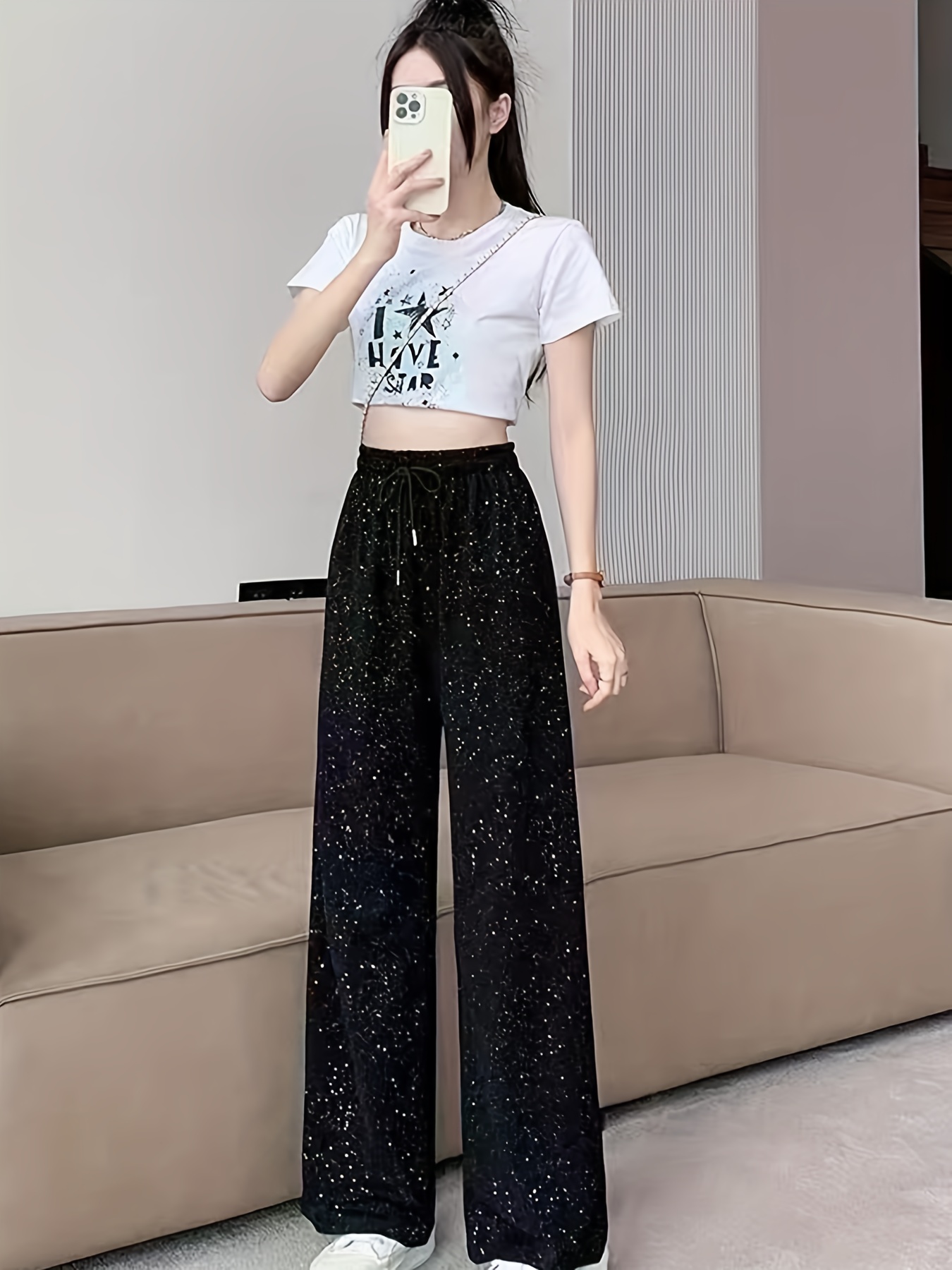 Pantalones Anchos De Tela Pantalón Recto DF06102 – Dyaboo