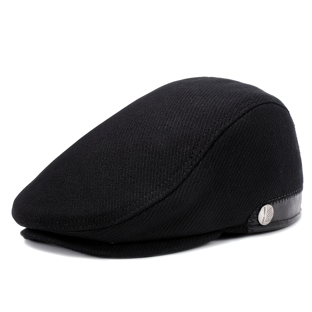 Men Autumn Winter Retro Beret Adjustable Flat Cap Hip Hop Berets, Built In Hidden Ear Protectors
