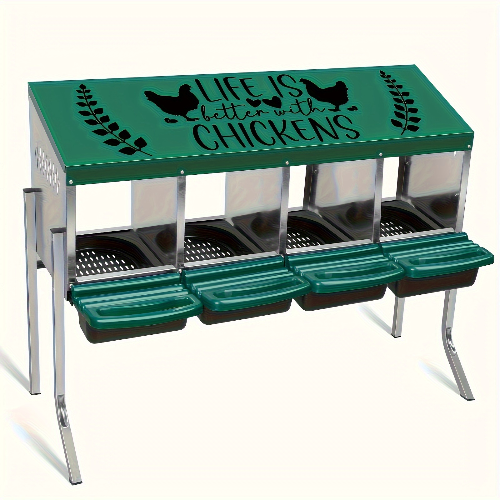 

Tgeyd Heavy-duty Stainless Steel Chicken Coop, 4-compartment Nesting Box, Automatic Egg Collection System, Comfortable Design For Up To 20 Hens & Ducks, Easy To , No Electricity/battery Needed