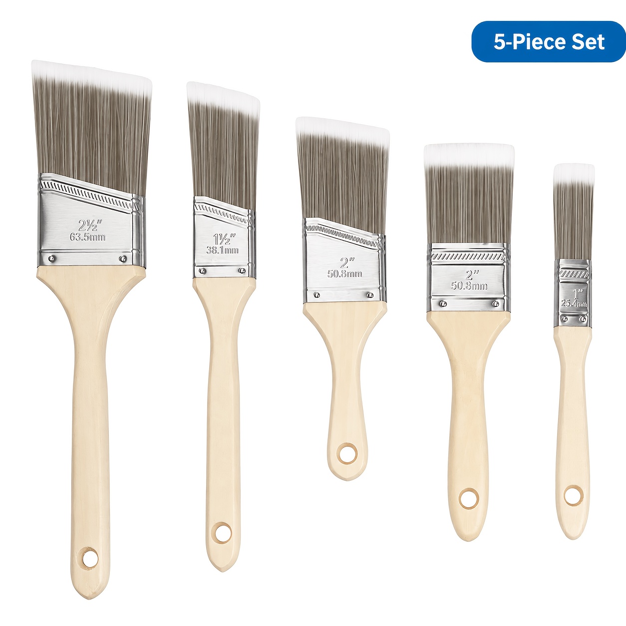 TEMU Paintbrush Set - 5pcs Flat And Angled Paintbrushes, Suitable For Walls And Corners, Suitable For Oil-based And Water-based Paints, Stains, Solid