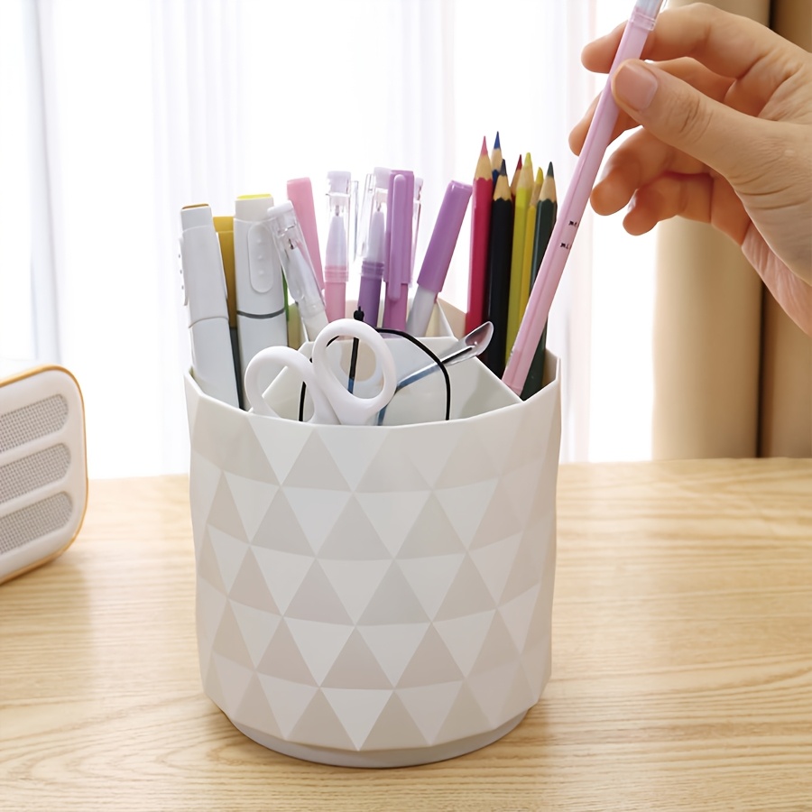 1pc diamond shaped cosmetic display case polished plastic makeup brush storage multi grid desk organizer dust proof   holder with 360 degree rotating feature for dressing table office stationery unscented Product details 0
