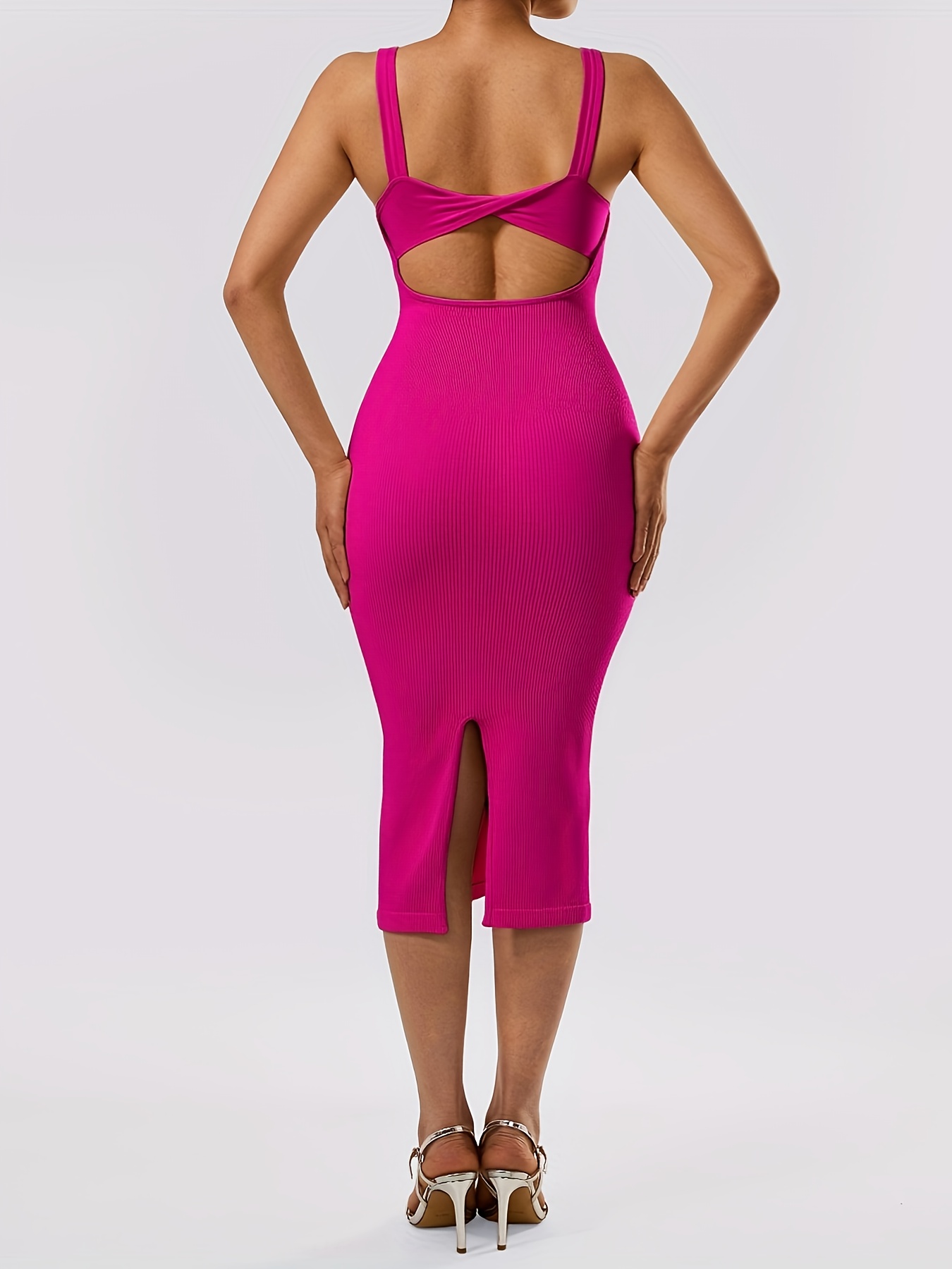 bodycon dress with thick straps Green Ribbed Spaghetti Strap Bodycon Midi Dress Large main image 0