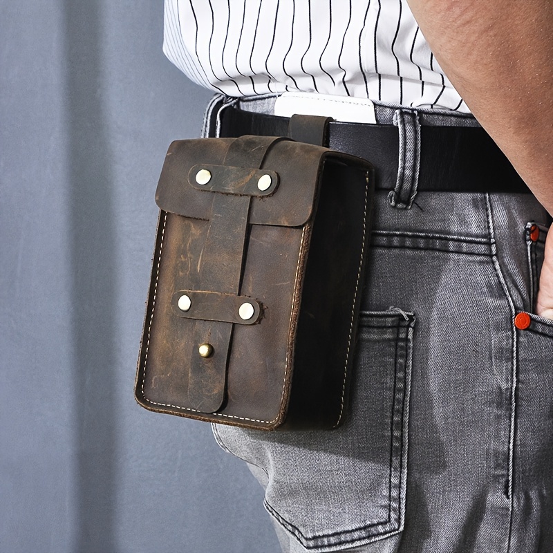 

Thick Leather Unisex Design Travel Case Phone Pouch Fanny Waist Belt Bag Pack For Men 1607d