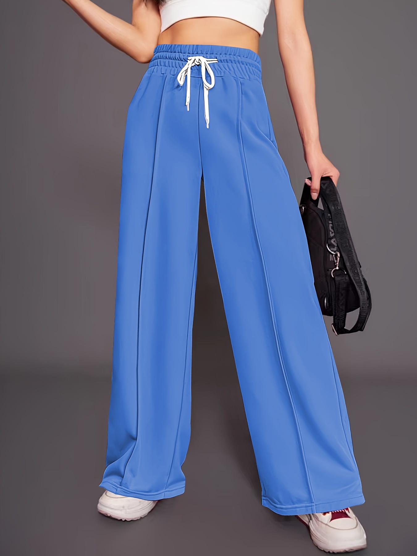 Solid Drawstring Pants Casual High Waist Wide Leg Pants Temu