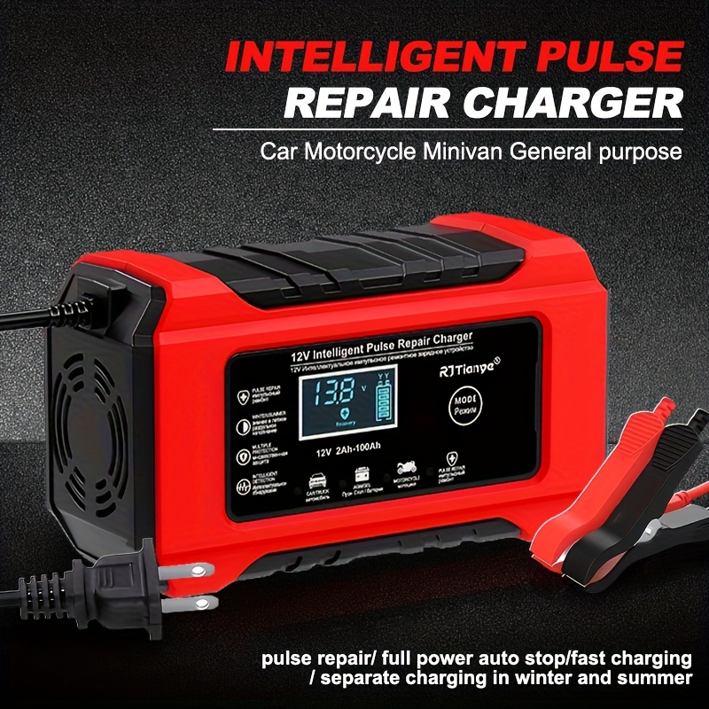 12  car battery charger with   repair technology desulfurization fast charging temperature regulation emergency backup power for cars motorcycles rvs   w us plug 110v 130v portable charger