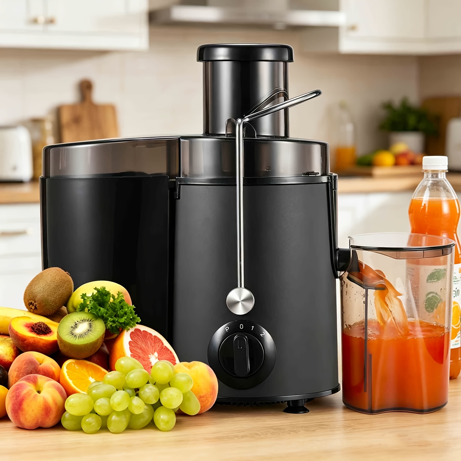 Image of Stainless Steel Fruit And Vegetable Juicer, 400w Centrifugal Juicer With 65mm Feed Chute And 3 , Anti-drip Function And Overheating Protection, Cleaning Brush Included, Black