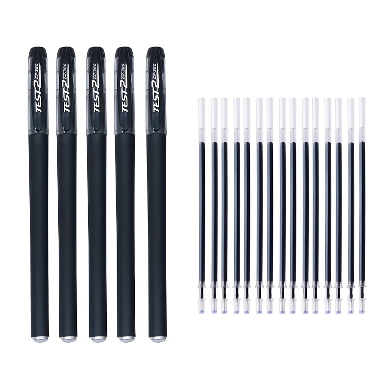 TEMU Lot de 20 : 5 stylos gel + 15 recharges, pointe moyenne 0,5 mm, séchage rapide, plastique non avec clip, convient pour de bureau et scolaire