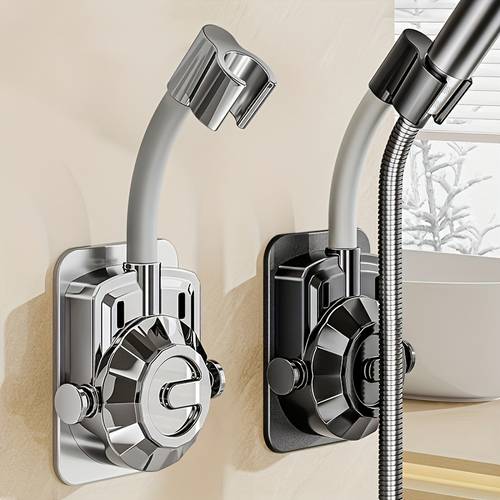 Musurjoy Bathroom Shower System Wall Mounted Showerhead Bracket, Adjustable Angle Showerhead Bracket, Silvery-Black-Gray, No Drill Installation, Wall Mount, Father's Day Gift, New Summer Product