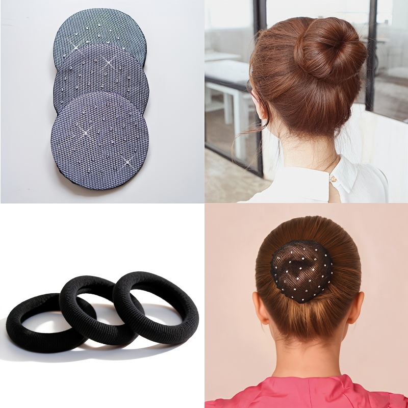 TEMU Elegant Bun Hair Net With Rhinestones | Mesh Weave, Ideal For Daily Wear, Performances, Dance, And Professional Hairstyles