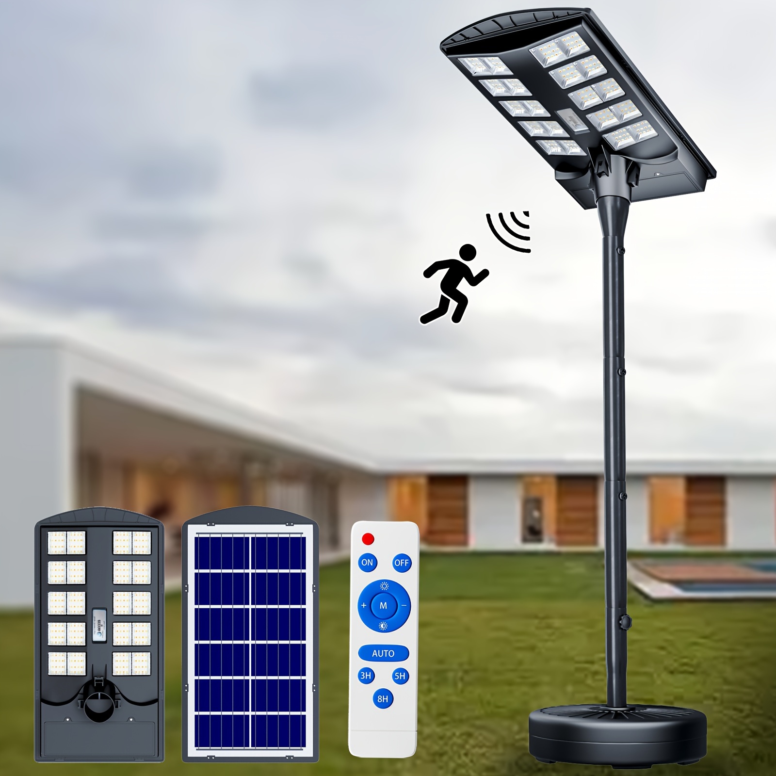 

8000w Solar Street Lights Outdoor With 6.5ft Pole 3000k/4000k/6500k 500000lm Solar Floor Lamps Dusk To Dawn Solar Security Lights With Motion Sensor For Yard Patio Camping