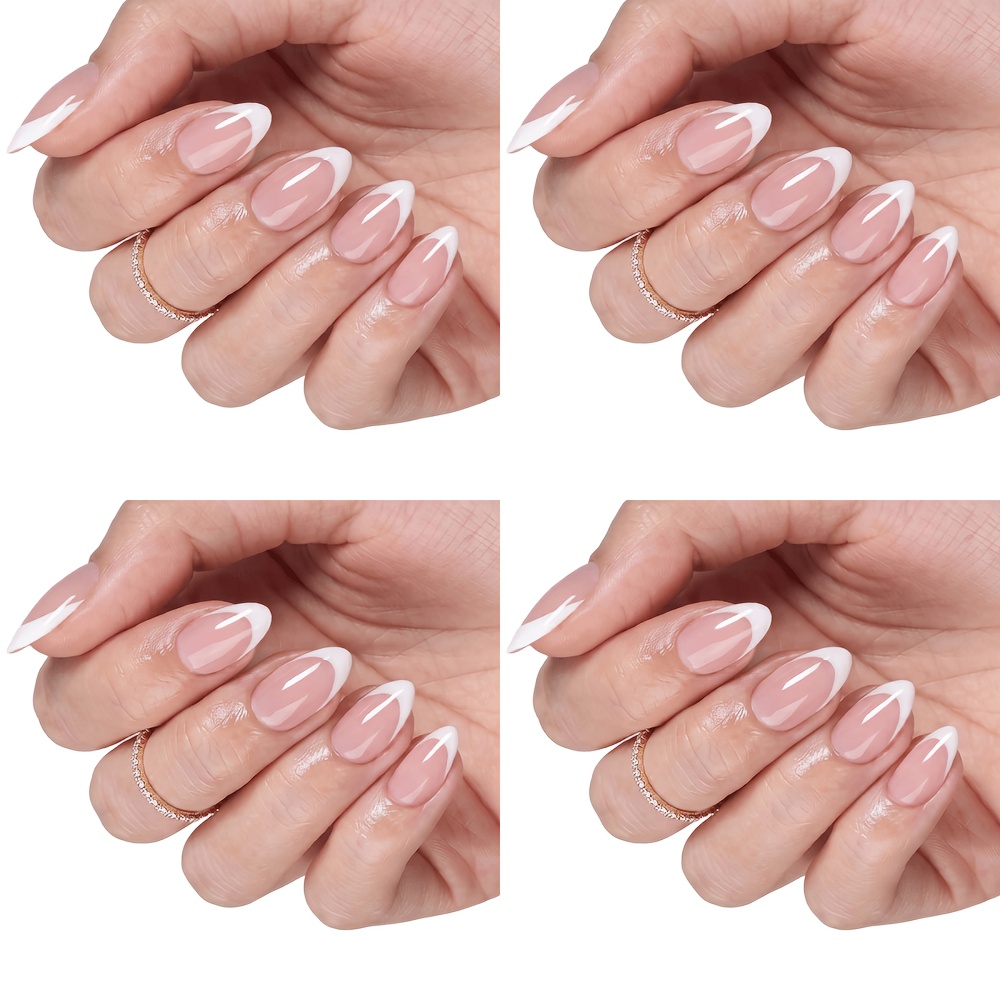 TEMU 120pcs Almond-shaped French Nude Simple Stylish Press-on Nails, Glossy Full-cover Removable Nail Stickers, Suitable For Women' Life And Holiday
