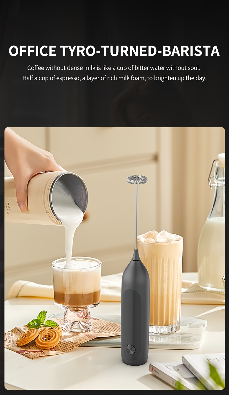 electric milk frother handheld coffee frother manual foam maker metal plastic construction requires 2 aa batteries not included dry battery powered kitchen gadget details 1