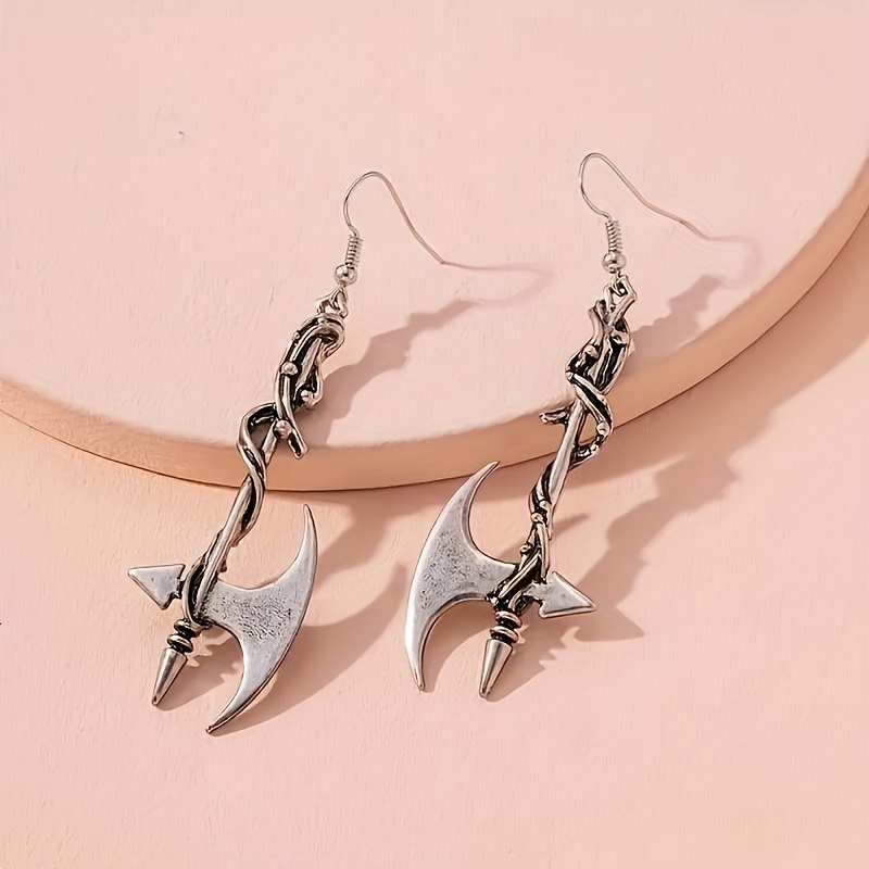 TEMU 2pcs Boucles d'oreilles pendentif hache style gothique créatif tendance western, adaptées aux fêtes, banquets, Halloween