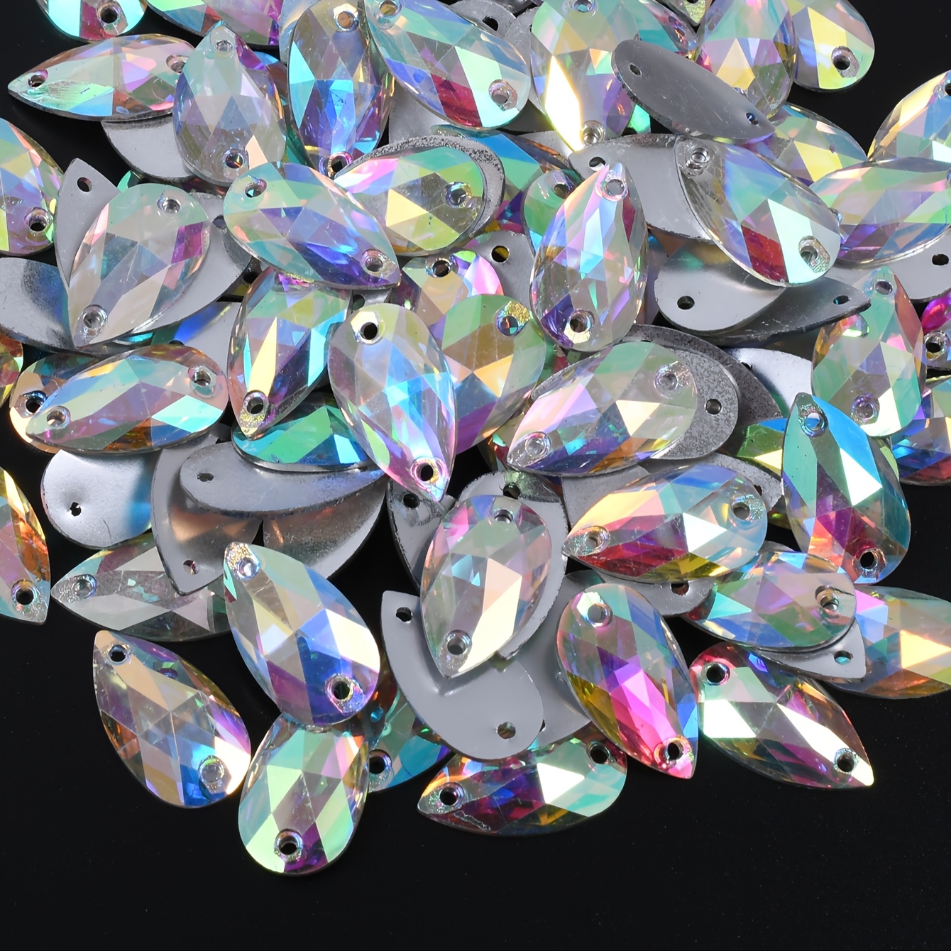 TEMU 100 piezas por paquete de diamantes de de resina de color AB, con orificios para coser a , gemas de resina de calidad para decorar ropa y faldas