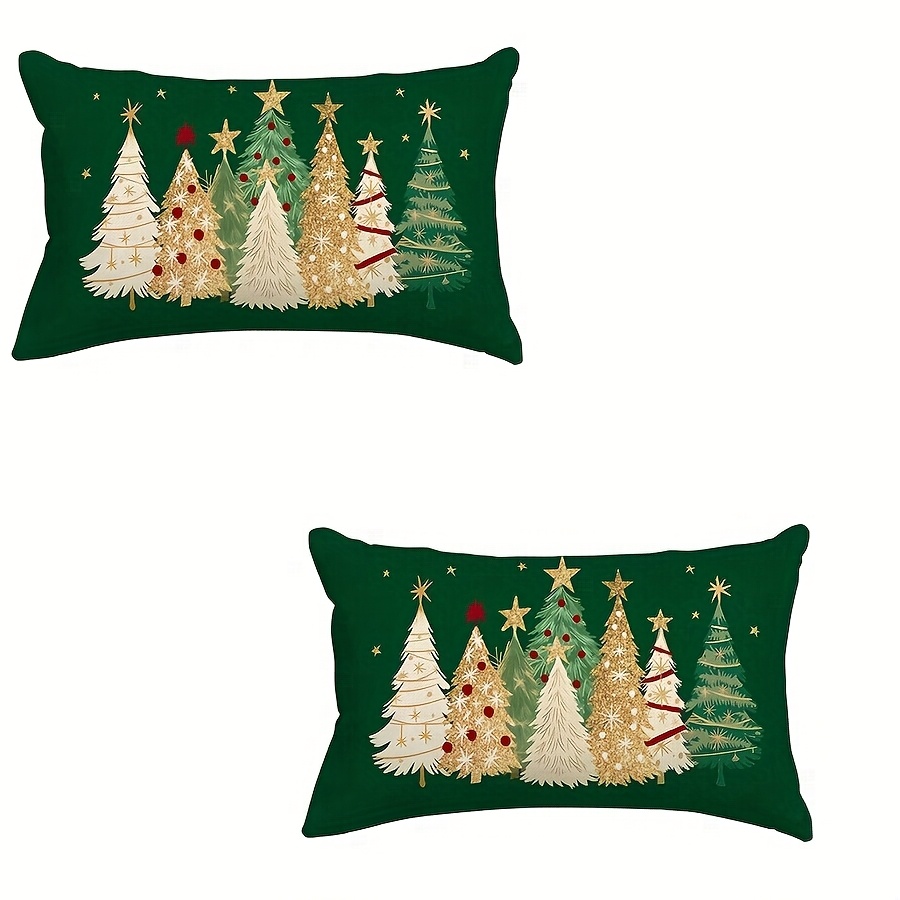 TEMU 1pc/2pcs, Christmas Tree Lumbar Pillow Covers 12x20 Inch, Watercolor Christmas Decorations Pillows Decorative Throw Pillows Golden Stars Lumbar