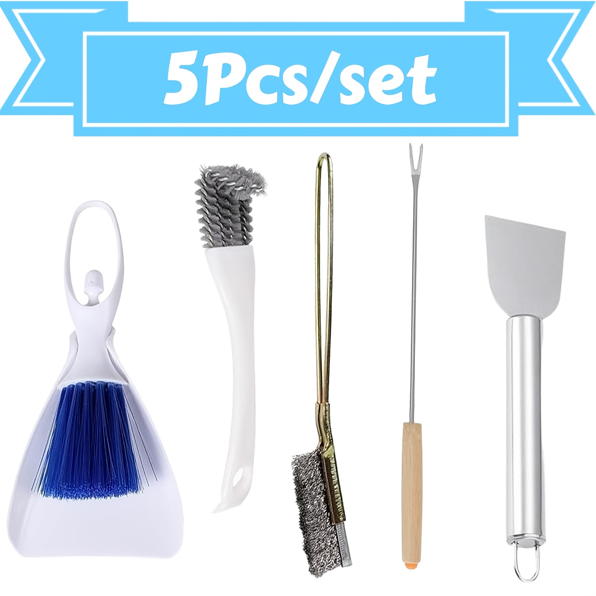 TEMU 5pcs/set Bird Cage Cleaner Stainless Steel Remover Bird Cage Accessories Parakeet Items Small Animal Cage Cleaning Kit(coloured Parts Of Solid