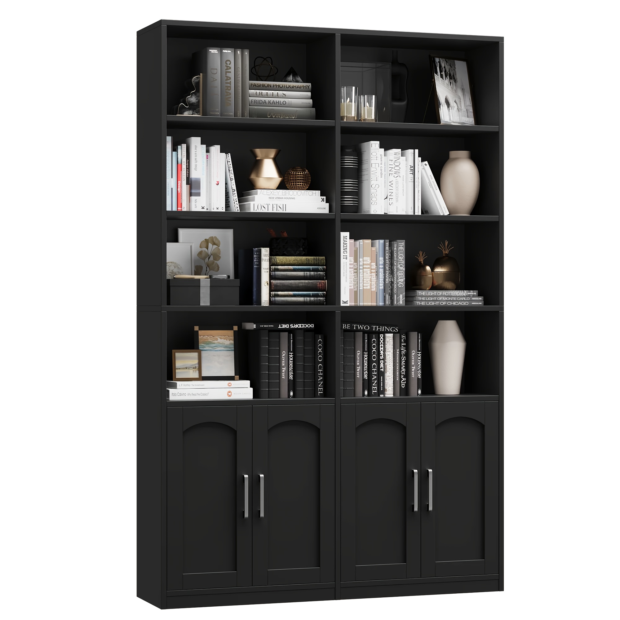 FULTRU Bookshelf And Bookcase with Doors, 6 Tier Double Wide Large Bookshelves, Open Display Shelves, 73'' Tall Bookshelf with Storage Cabinets for Home Office, Living Room, Library, White