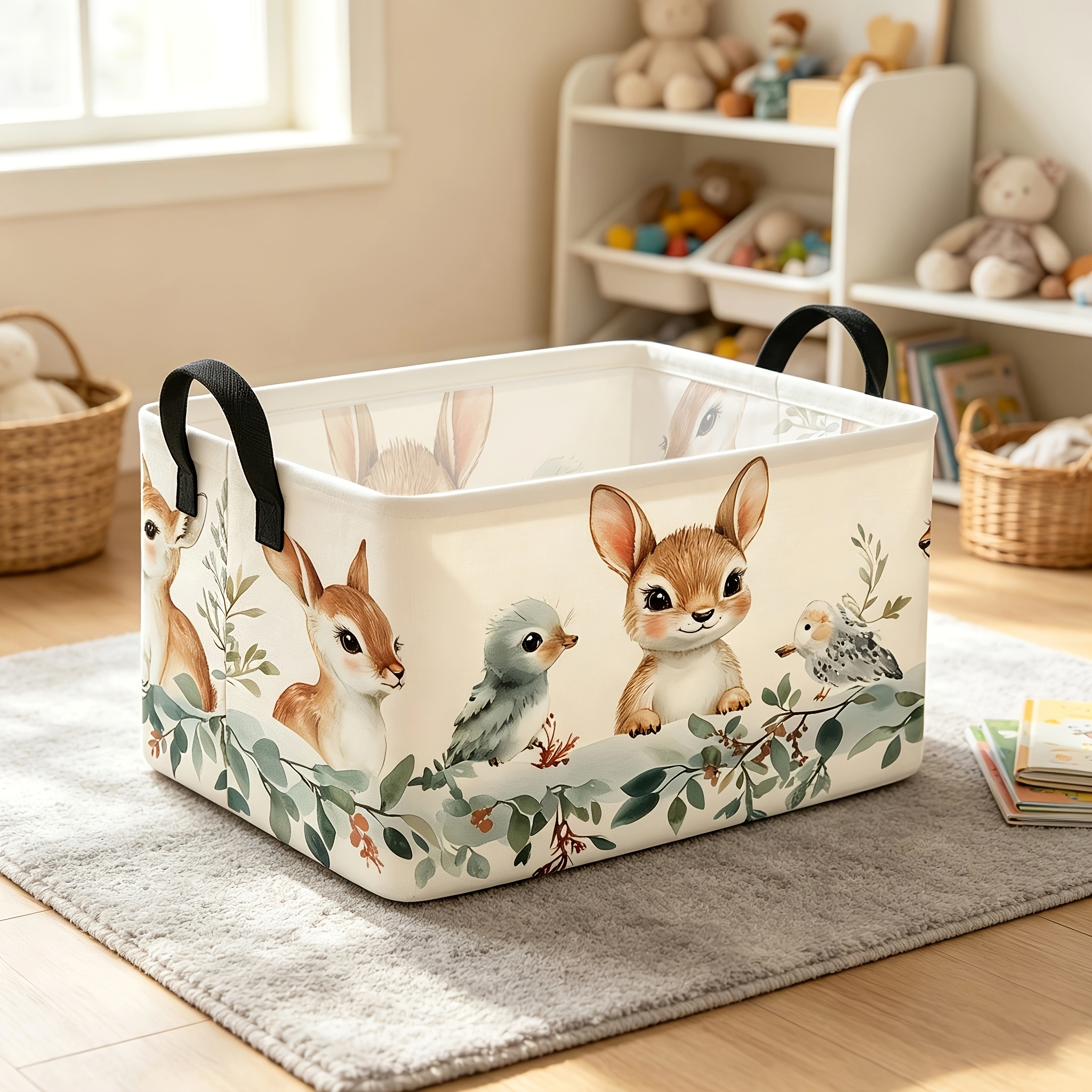 TEMU 1pc, Cute Animal Pattern Large Foldable Storage Basket. This Spacious Open Storage Box Is A Rectangular Fabric Storage Box With Handles, Serving