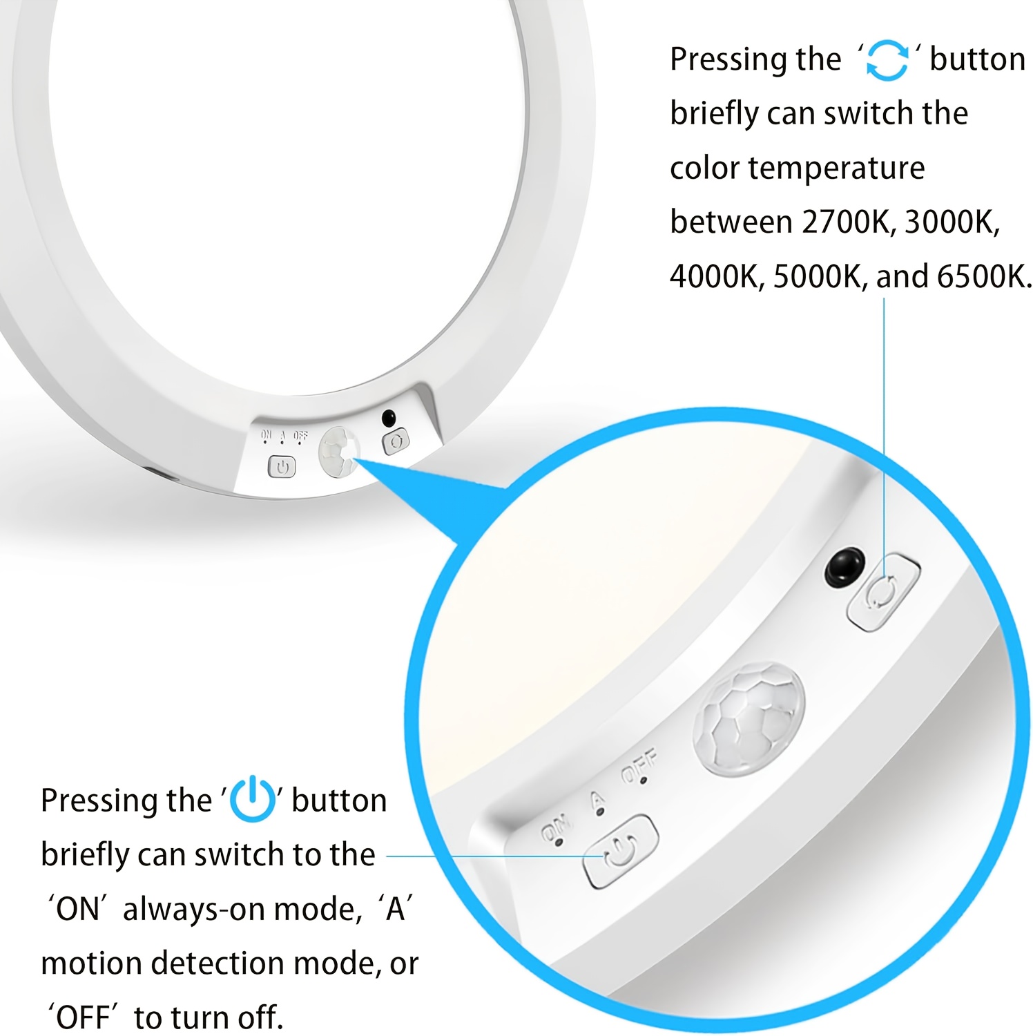 Smart Sensor Ceiling Light, with Remote Control, Timed Light Off, 3 Lighting Modes, 5 Color Temperature Adjustments for Light Brightness, 8000Mah Super Large Capacity Rechargeable, Magnetic Installation Without Drilling, USB Charging