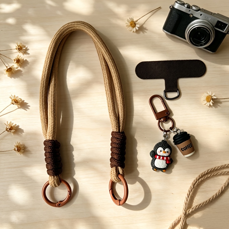 TEMU 1pc Meilard Vintage Style /dog/penguin Phone Wrist Strap, Handcrafted Contrast Woven Wristband, Coffee Cup Pendant, With Anti-loss Phone Case