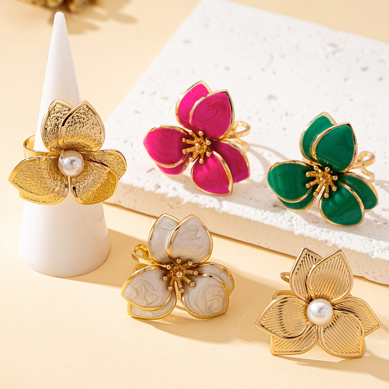 Fashionable Floral Colorful Drip Adjustable Open Ring