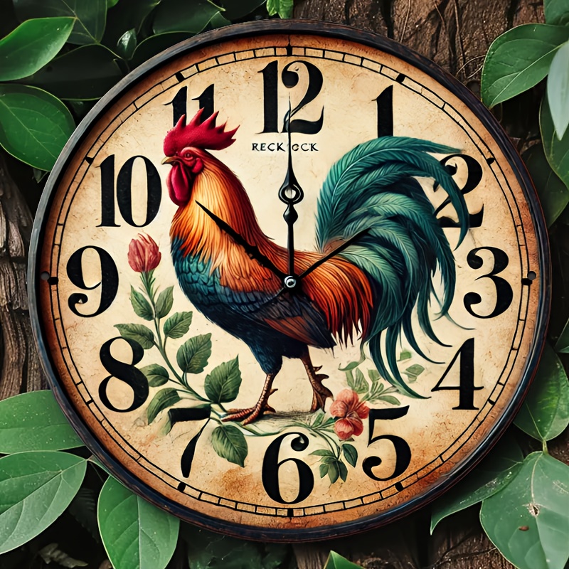 

Room Decor 1pc Vintage Rooster Wall Clock, 8x8 Inch Aluminum Metal Sign, Rustic Farmhouse Decor For Home, Kitchen, Dining Room, Bedroom, Garden, Garage, Hotel, Office - Clock Art