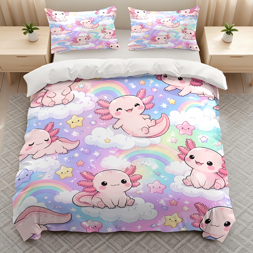 TEMU 3pcs Axolotl Pattern Designed Bedding Duvet Cover Quilt Cover, Fashionable Breathable Soft Bedding (1 X Duvet Cover And 2 X Pillowcases) With