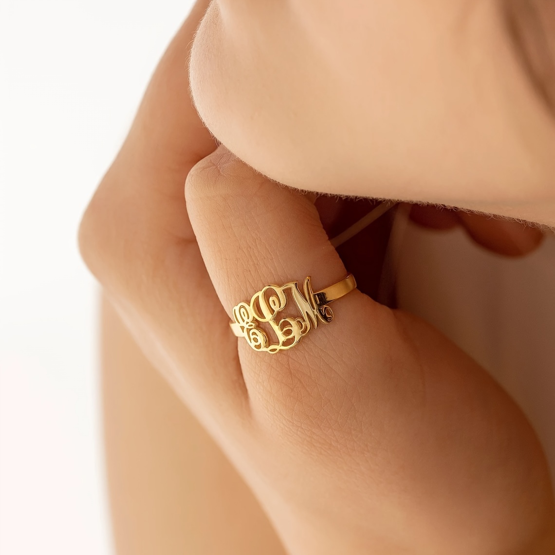 Custom 3 Letter Cuff Ring 18K Gold Plated Stainless Steel Open Ring