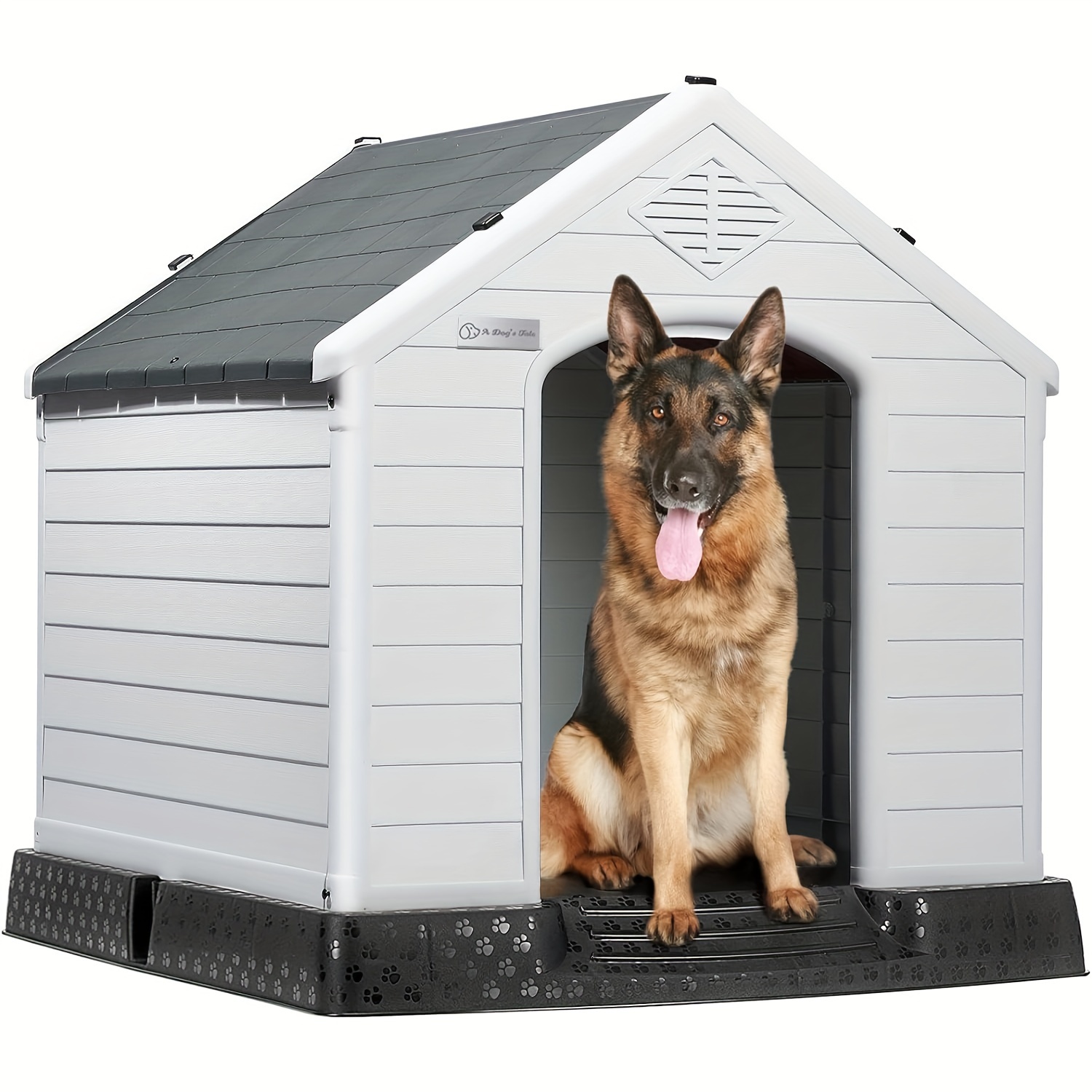 

Lemberi Durable Waterproof Plastic Dog House For Small To Large Sized Dogs, Indoor Outdoor Doghouse Puppy Shelter With Elevated Floor, Easy To Assemble (gray, 42''l*38''w*39''h)