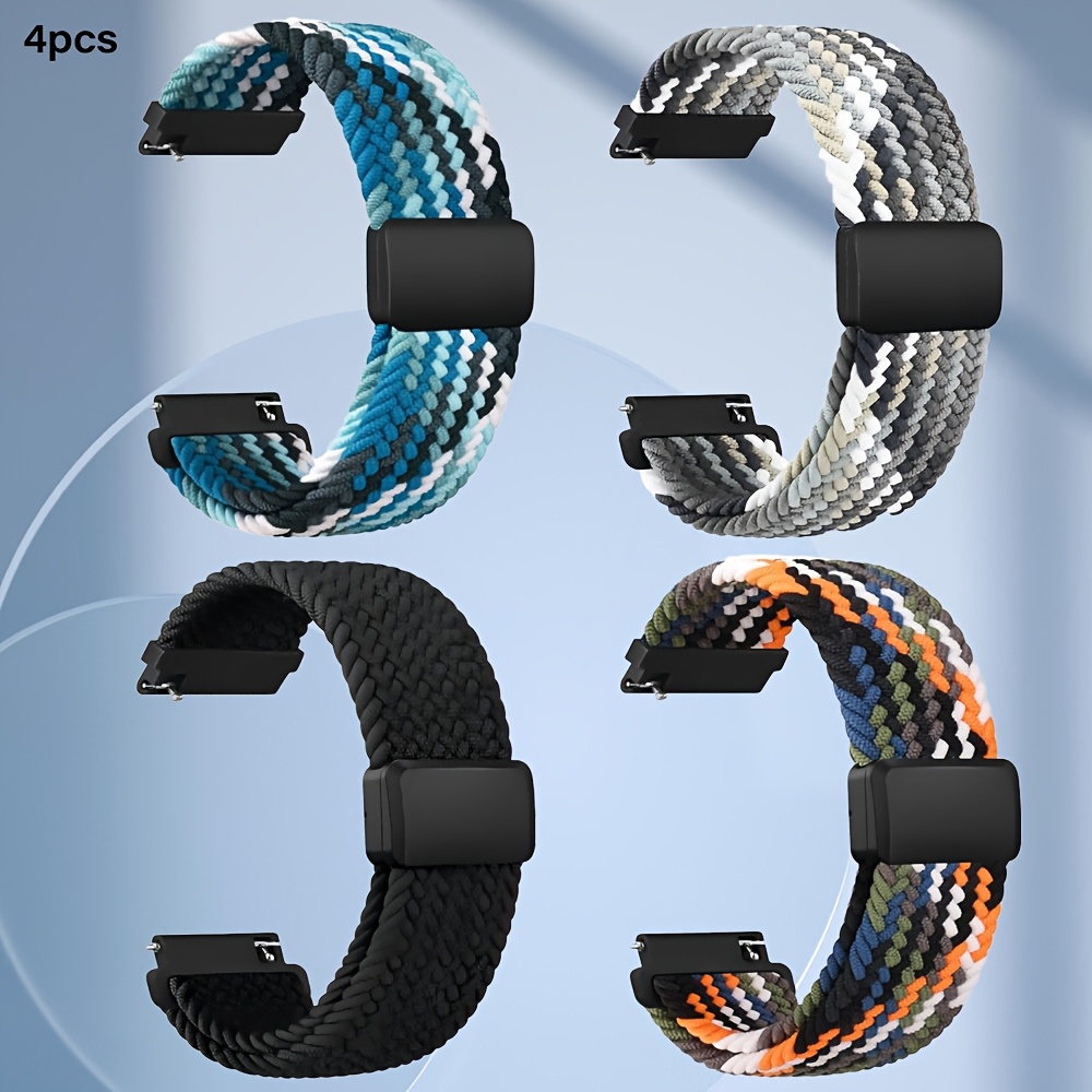 Image of 4pcs Woven Straps 20mm/22mm Magnetic Watch Band Loops Magnetic Rings Compatible For Women, Suitable For Galaxy Watch 4/5/5pro/6/7/6classic 40mm 44mm 43mm 47mm Garmin Fenix 7//
