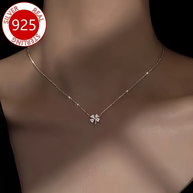 

Elegant Retro Clover Pendant Necklace, Set With Zirconia, 925 Sterling Silver Jewelry, Hypoallergenic Chain, Ladies' Fashionable Luxury Gift, Valentine's Day, Christmas, Mother's Day - 2g