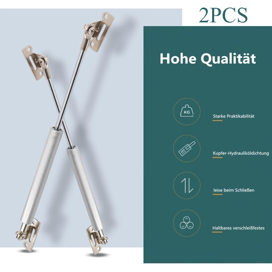 Image of 2pcs Heavy-duty Gas Struts 100n (22.05lb) Lift Support - 10-inch Length, Stainless/polished Metal Gas Springs With Mounting Hardware For Cabinets, Toy Boxes, Meter Boxes, Lid Hinges ()