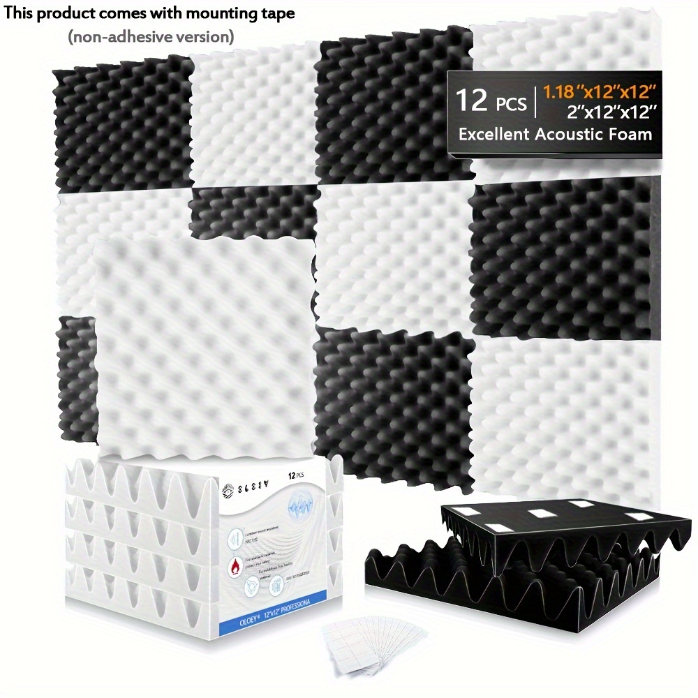 

Oloey Acoustic Foam Panels 12pcs - Sound Absorbing Double Layer Panels For Recording , Podcasting, Office - Non-toxic, Flame Retardant With High - Includes Mounting Tape