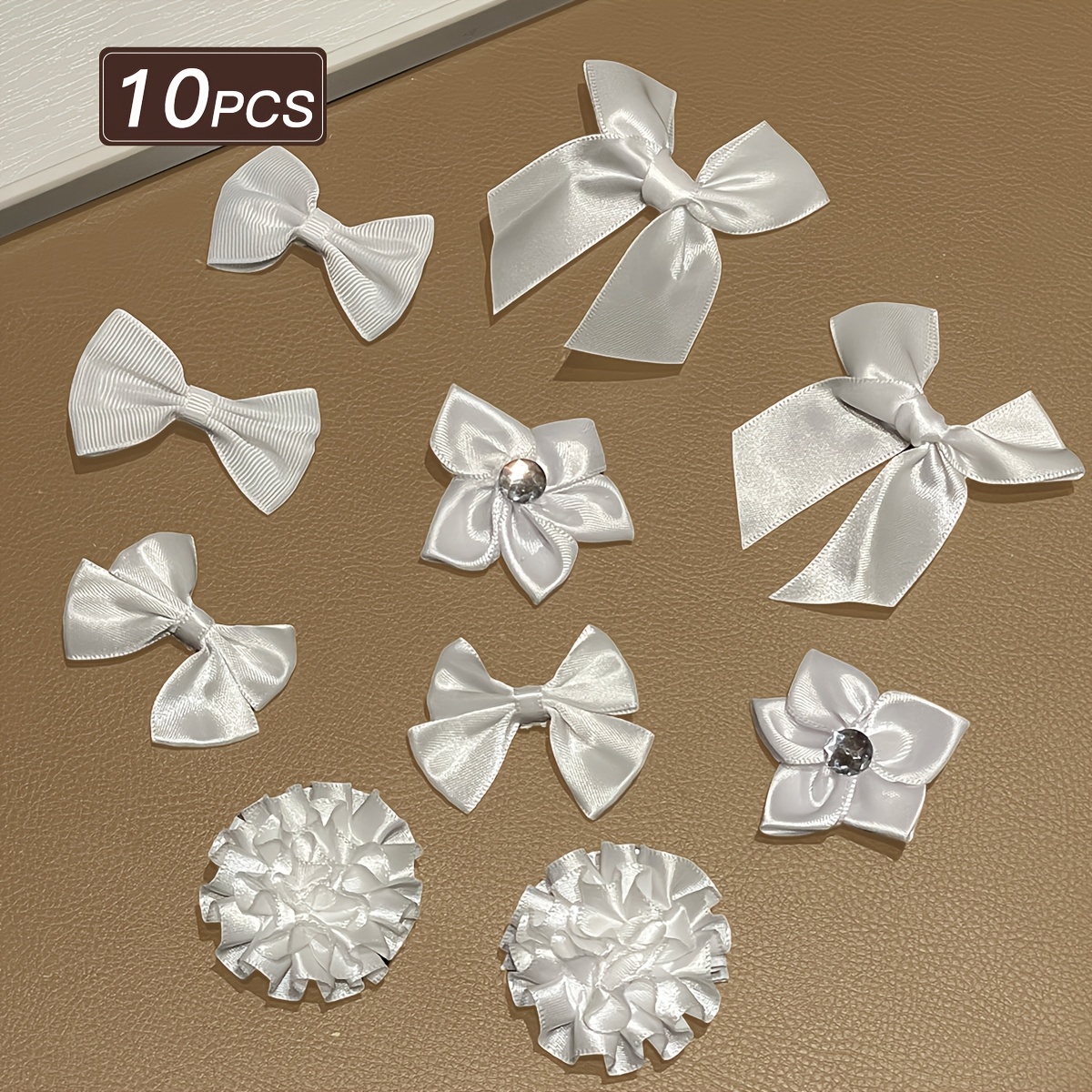 TEMU 10pcs Set Of Bow Ribbon Hair Clips For Women With Rhinestone, Sparkling Bow Flower And Five-pointed Star Shaped Duckbill Clips, Small Hair Clips