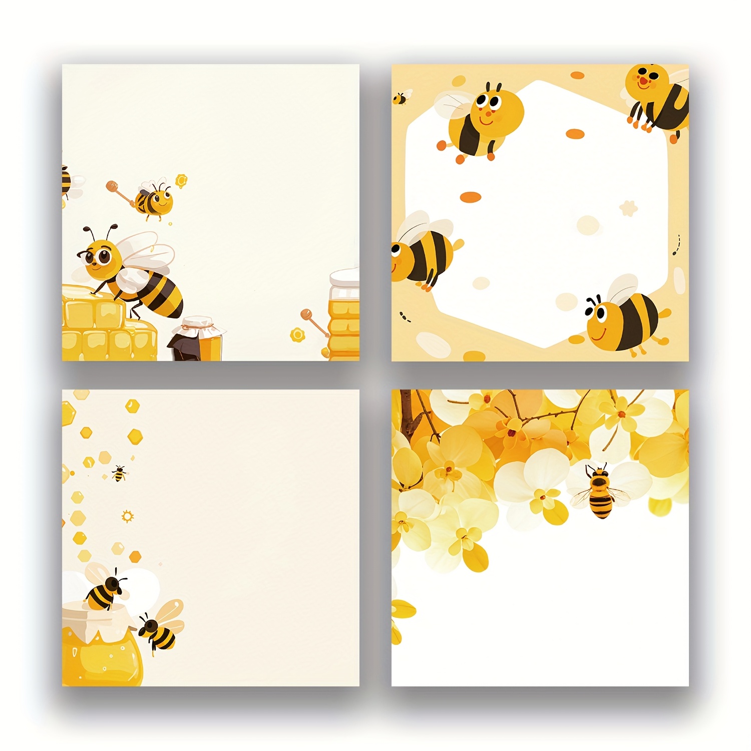 Cute Bee Random 1pc/4pcs 3x3 Inch Sticky Note Set, Adorable Cartoon Memo Pads With High-adhesive, Reusable Tearable Notes For Journal Planners, Office, School, Home, Bulk Cute Stationery Gift