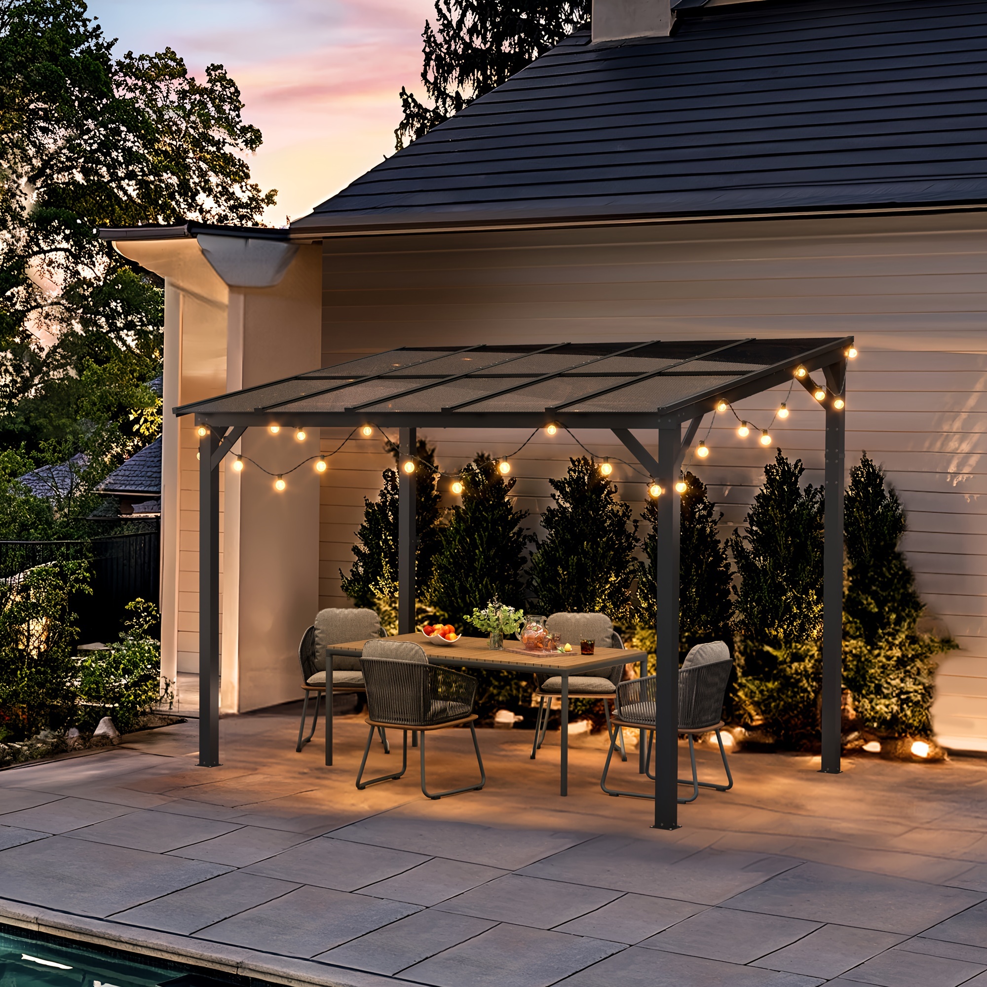 Gazebo Lean Pergola Gazebos Metal Frame Patio - Temu