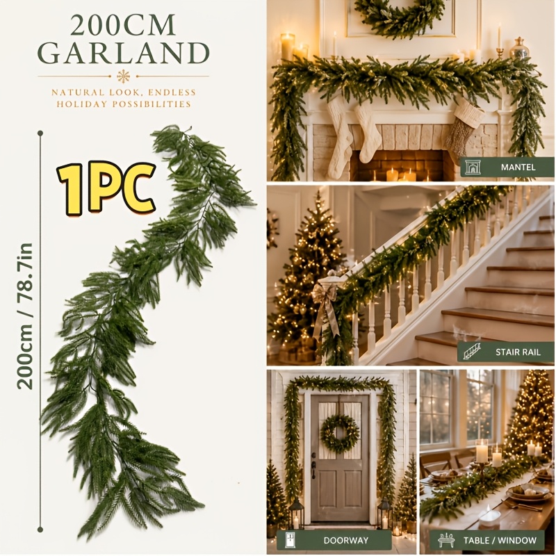 TEMU 1 pièce Lierre décoratif de Noël à aiguilles de pin vertes, une festive adaptée à la décoration d'intérieur, résistante aux UV et dont ne se