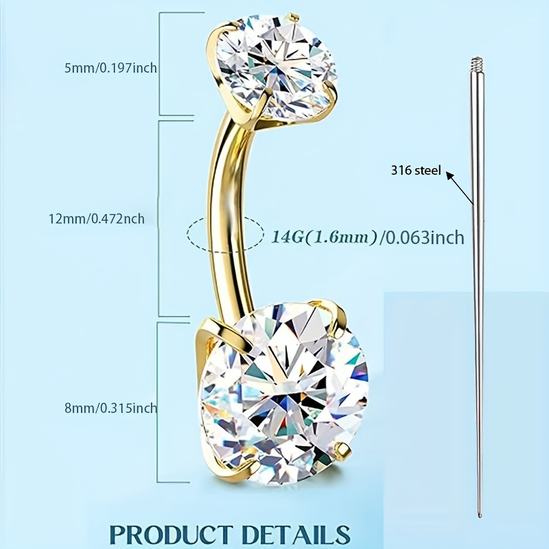 E-shop 2 Stück G23 14G Gebogener Stab Synthetischer Zirkonia Bauchnabelring Bauchpiercing für Hochzeit oder Geschenk