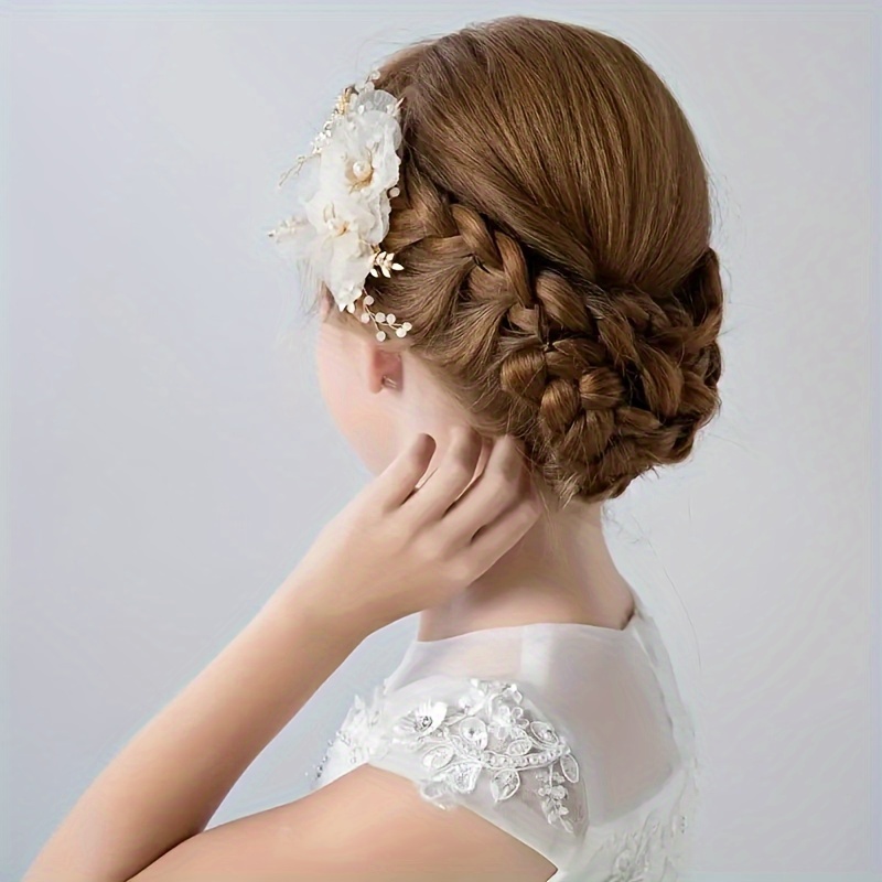 

Elegant And Adorable Korean Dress Accessory: A Single Pearl And Flower Hairpin With Lace And Bow Details, Suitable For Ages 14 And Up