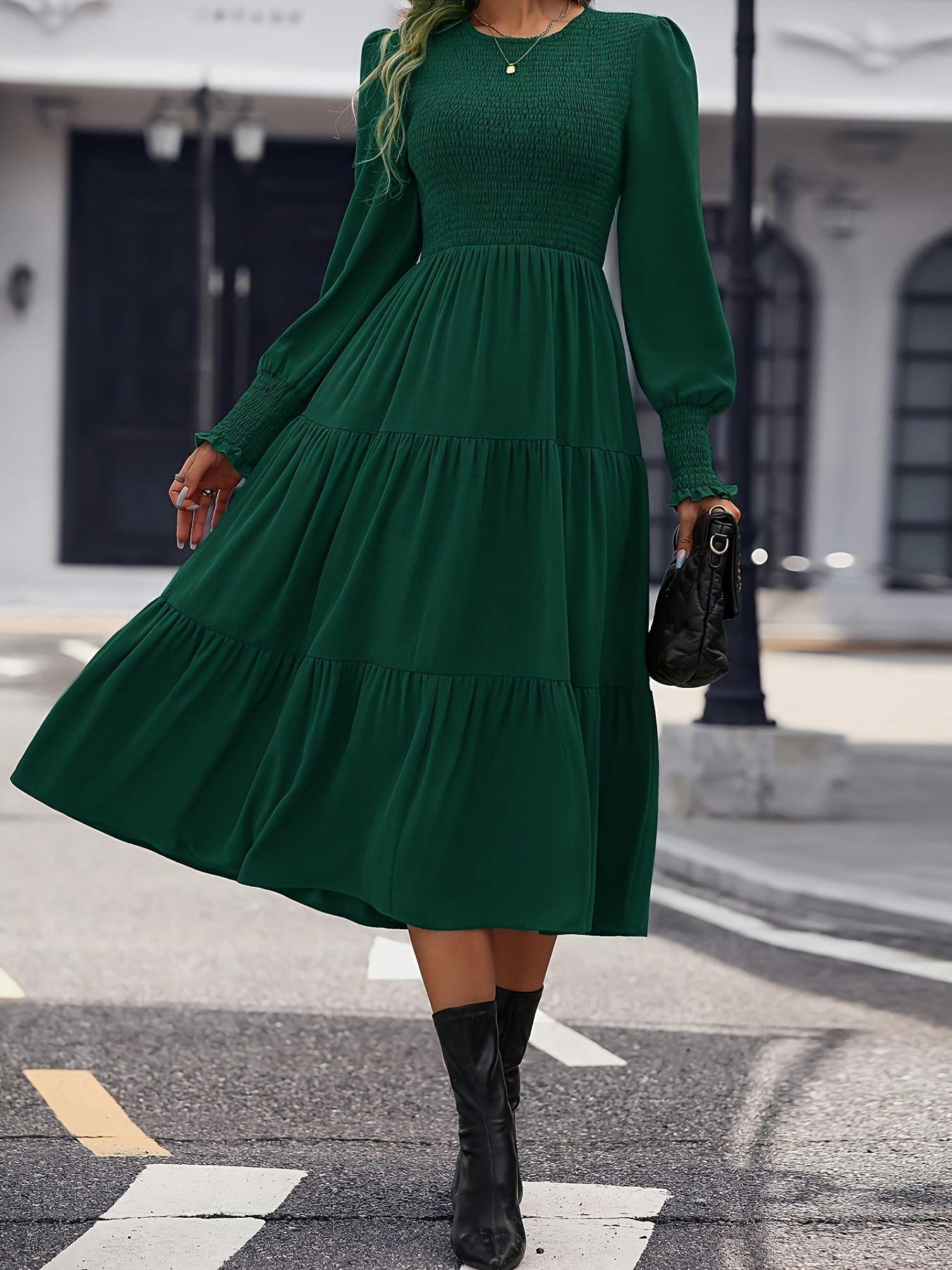 long sleeve red casual dress Kristyn Long Sleeve Midi Dress - Red