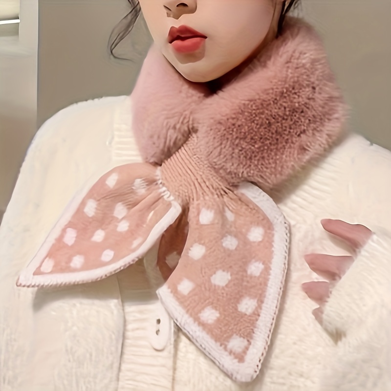 TEMU 1pc Women' Scarf, Thickened Fur Neck , Knitted , Breathable & , For Outdoor Use