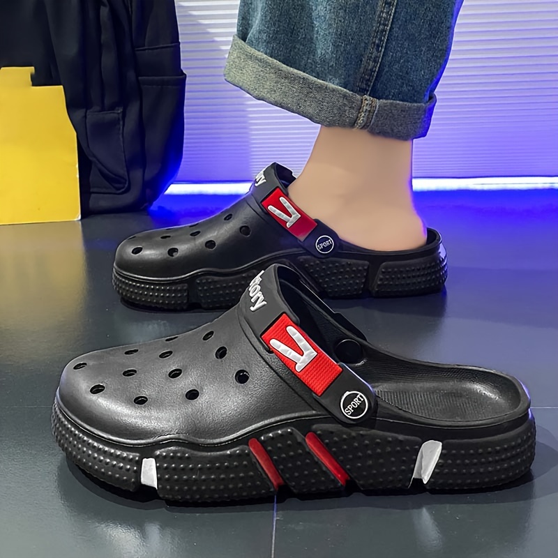 Men's New Summer Trendy Casual Hole-pattern Slippers, Outdoor Beach Soft Sole Thickened Wear-resistant Solid Color Men's Slippers