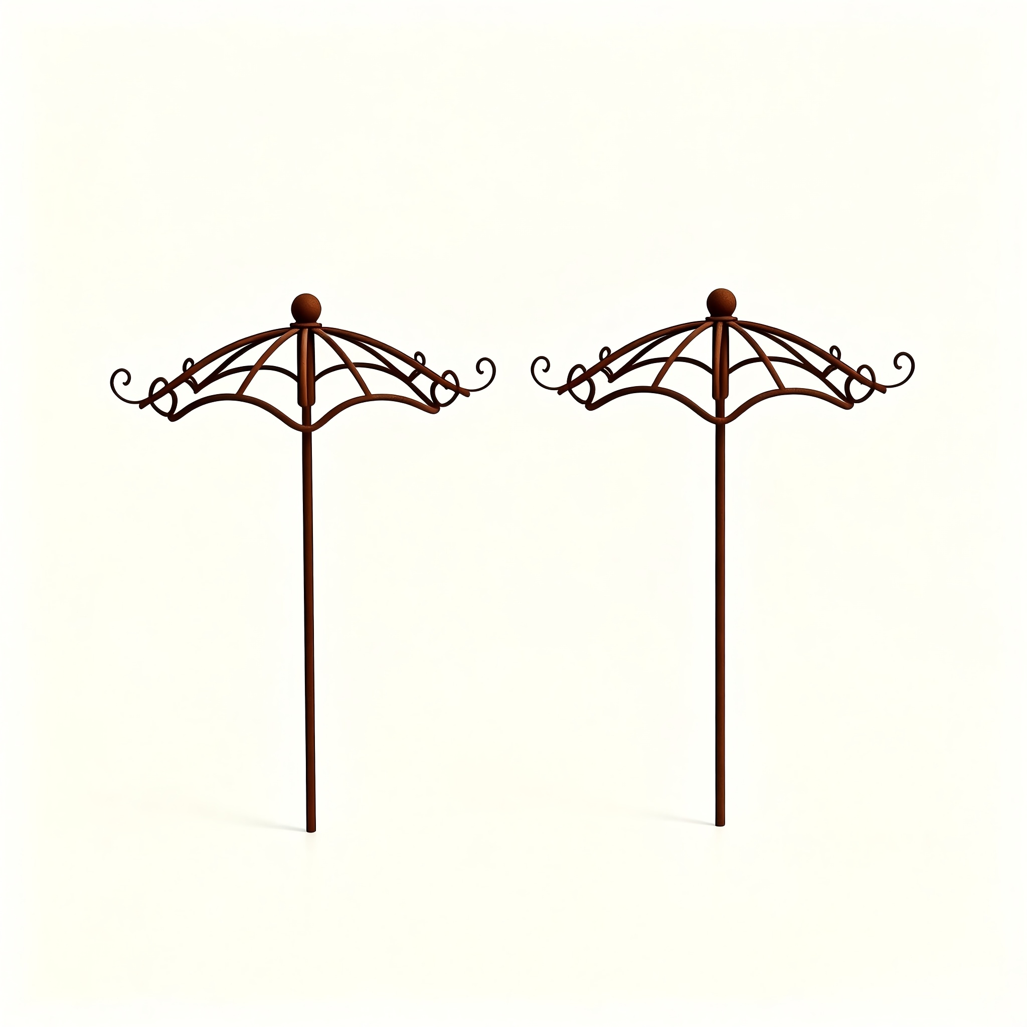 Image of 2pcs Umbrella-shaped Trellises, Made Of Wrought Iron With A Rusted End, Ideal For Climbing Plants, Roses, Vines, And Ivy; A Decorative, Weather-resistant Iron Stake Perfect For Outdoor Lawns