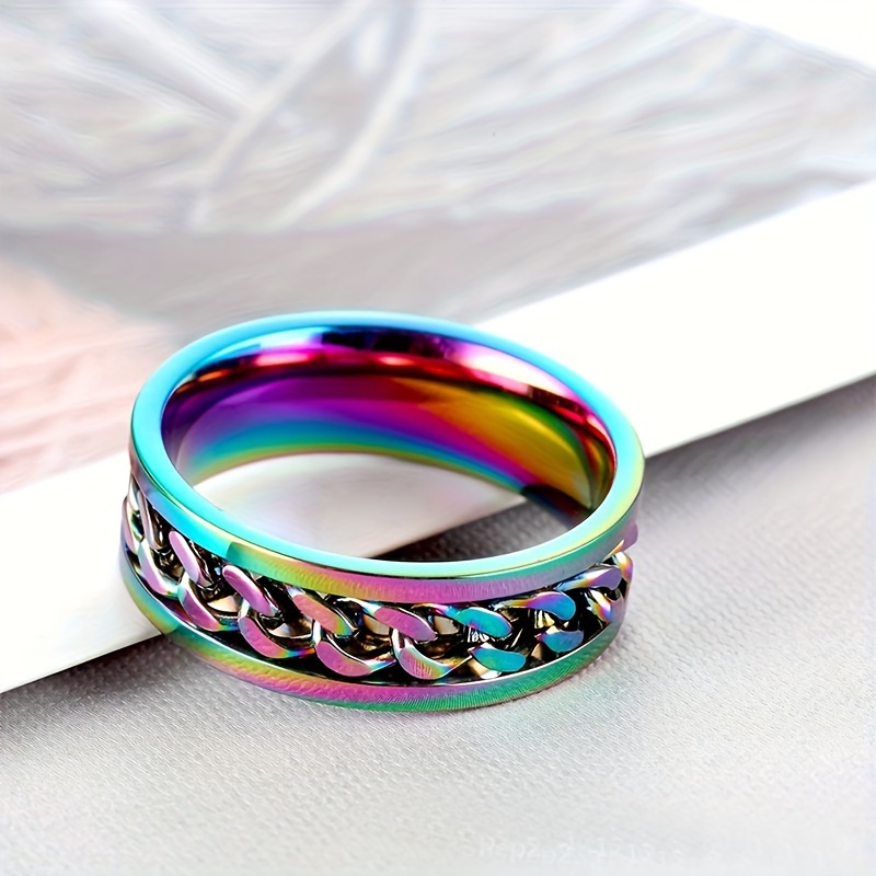 fashion titanium steel chain design ring for men stainless steel single band rotatable vintage style jewelry accessory Product details 2