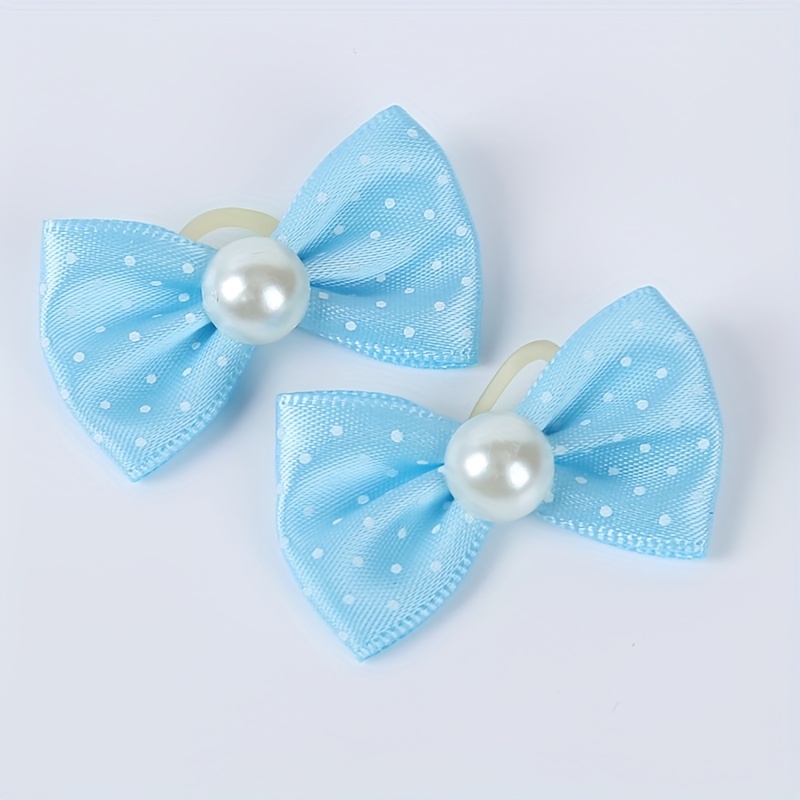 20pcs adorable polka dot bow hair ties with pearl accents for pets