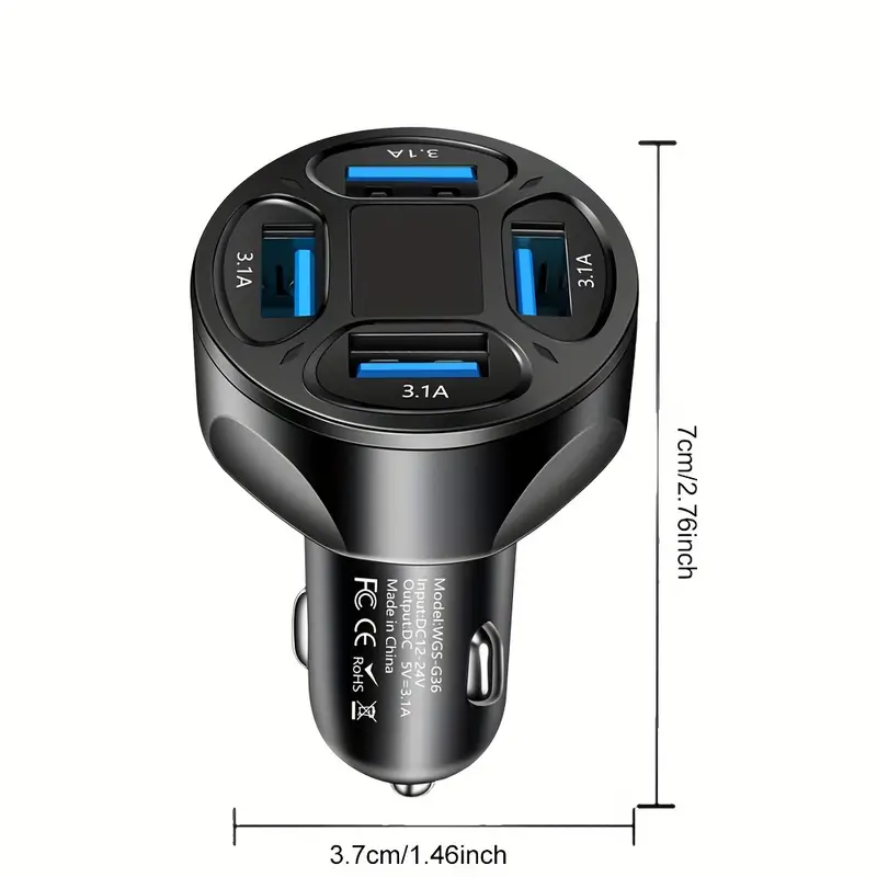 4 port usb car charger adapter with fast charging universal car plug 36v operating voltage female to male connector polarity multi device fast charge without battery details 0