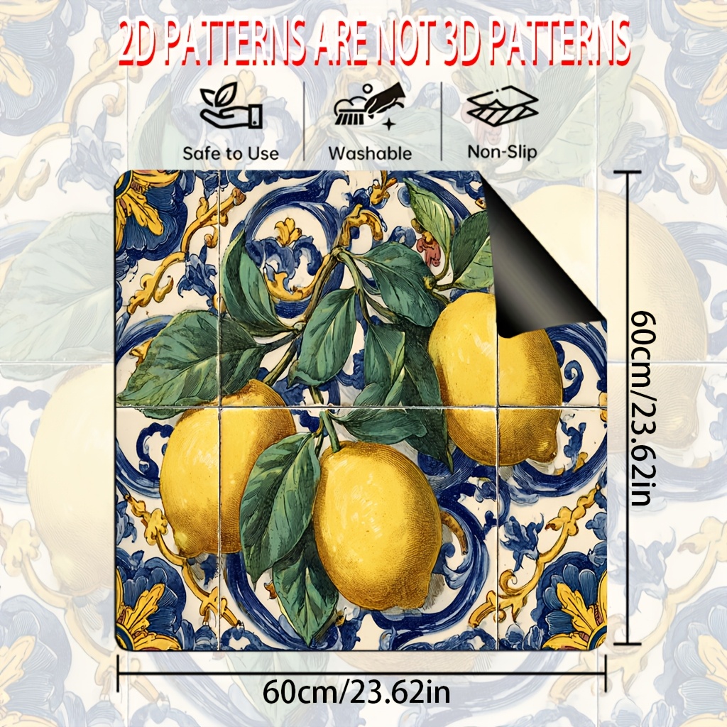 TEMU 1pc Stove Cover Mat Suitable For //stove Top Protector, Vintage Sicily Lemon Glass Stove Panel Protector, Durable Polyester Suitable For Any