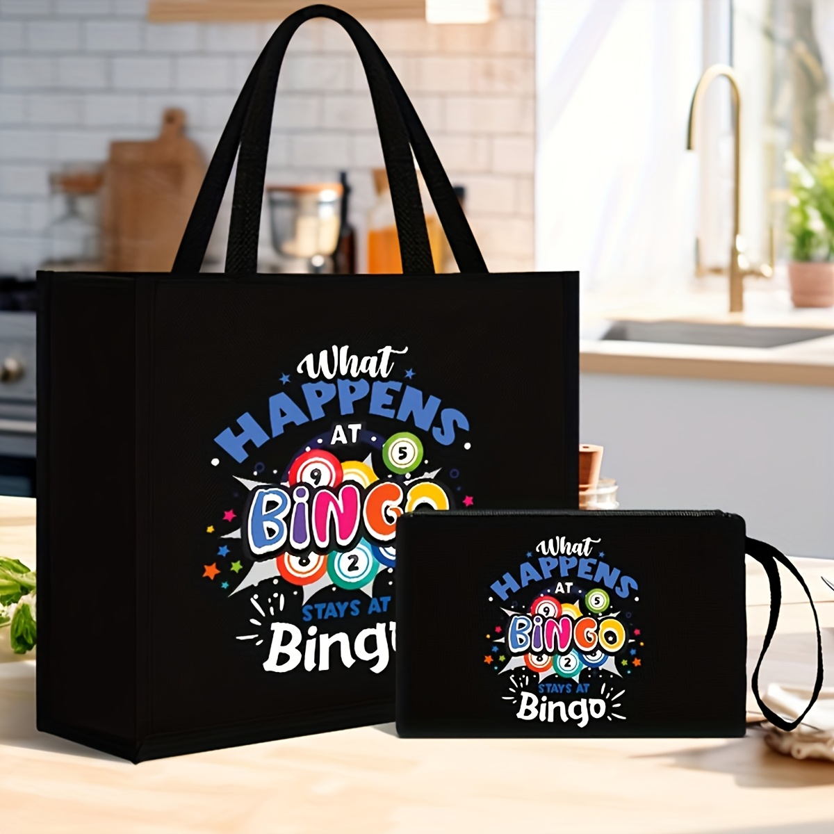 

1pc Bingo Themed Nylon Tote Bag With Magnetic Closure And Matching Clutch - , Washable Handbag With Large Capacity, Stylish Open , Ideal For Women, Sisters, Colleagues, Friends - Birthdays & Holidays